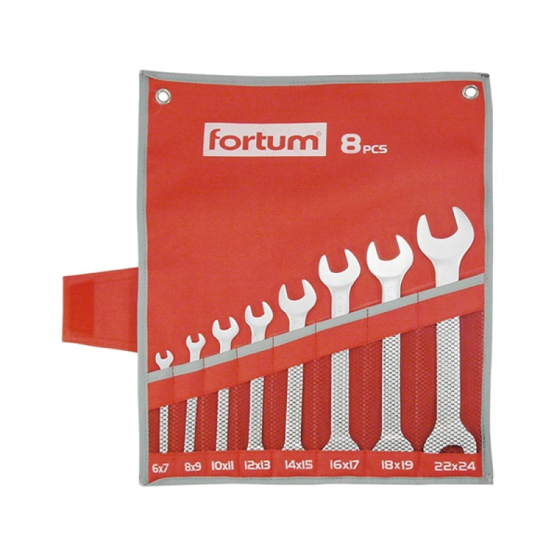 Fortum villás kulcs klt. 8db 6-24mm, 61CrV5, mattkróm; 6×7, 8×9, 10×11, 12×13, 14×15, 16×17, 18×19,