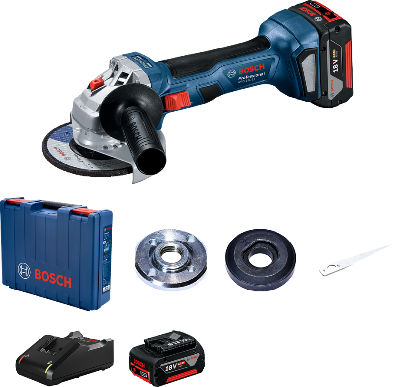 Bosch GWS 180-LI Akkus sarokcsiszoló 2X4.0Ah akksival + GAL18V-40 EU töltő + szállítókoffer (06019H9