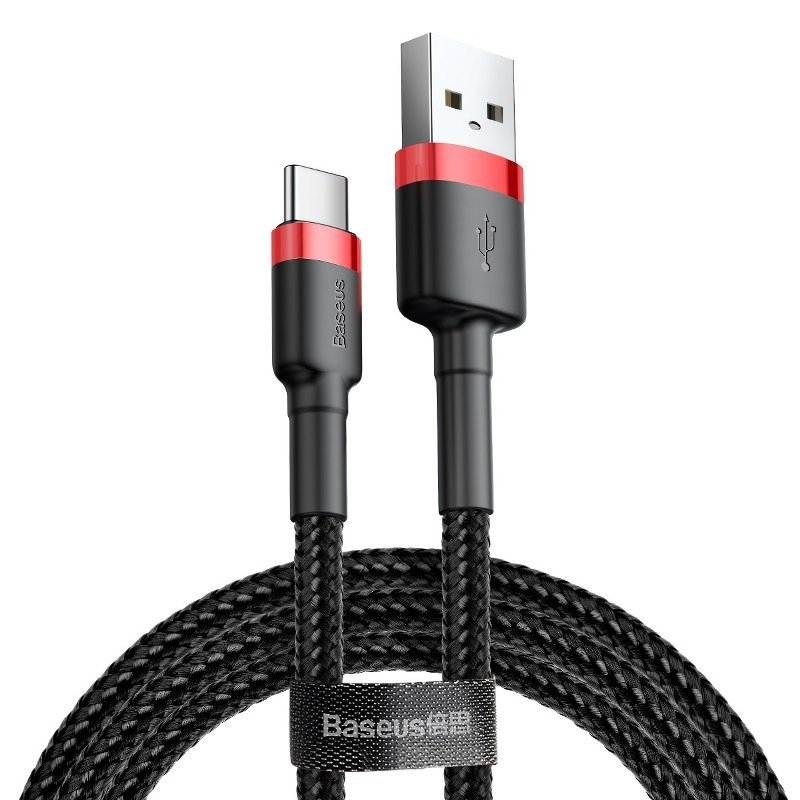 Baseus Cafule USB-C adat- és töltőkábel, 3.0 gyorstöltés, 3A, 1m, fekete-piros (CATKLF-B91)