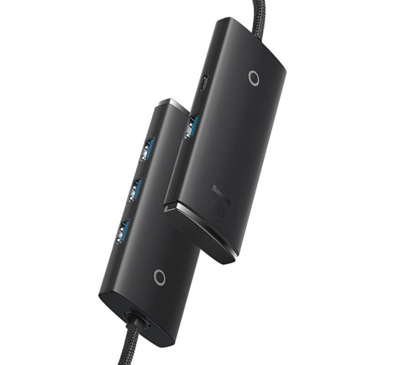 Baseus LITE USB HUB 4in1 (aktív, 4 USB aljzat 3.0, Type-C kábel, 100cm) FEKETEWKQX030401