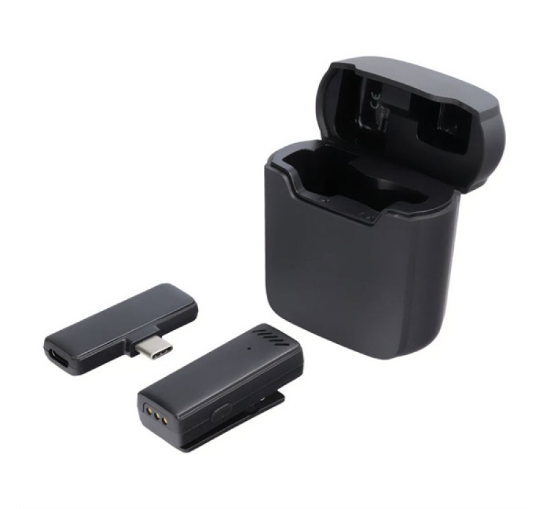 Bluetooth mikrofon (Type-C, LAVALIER csíptethető, aktív zajszűrő + töltőtok) FEKETEGP-146756