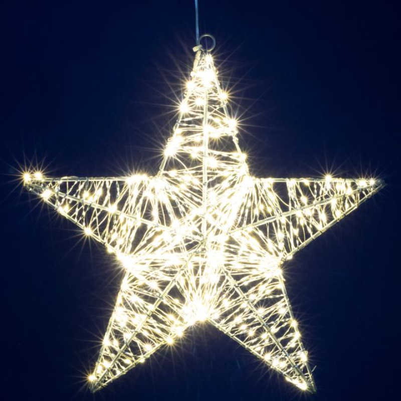 Home csillag fém dekoráció, meleg fehér (KAD40)