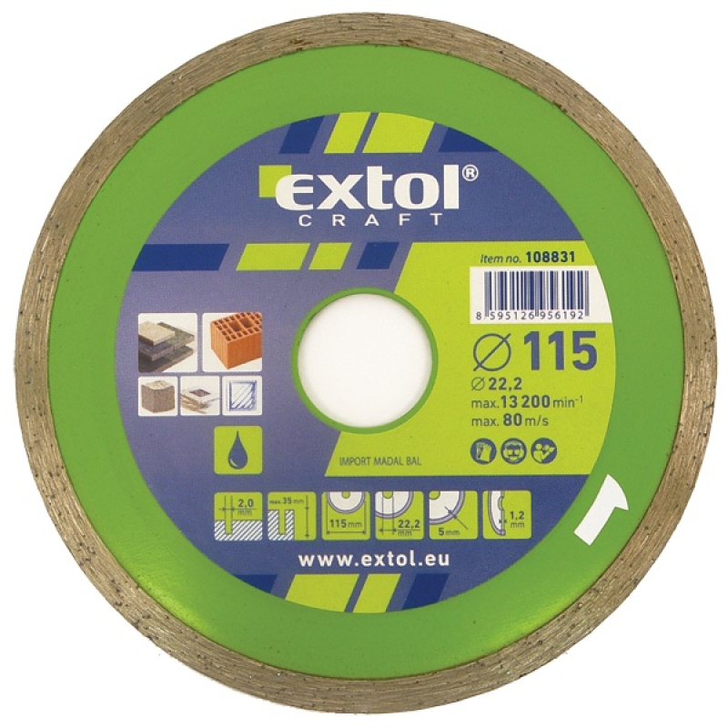 Extol Craft gyémántvágó csempevágáshoz ,vizes vágásra 115x2,2x22,2 mm(108831)