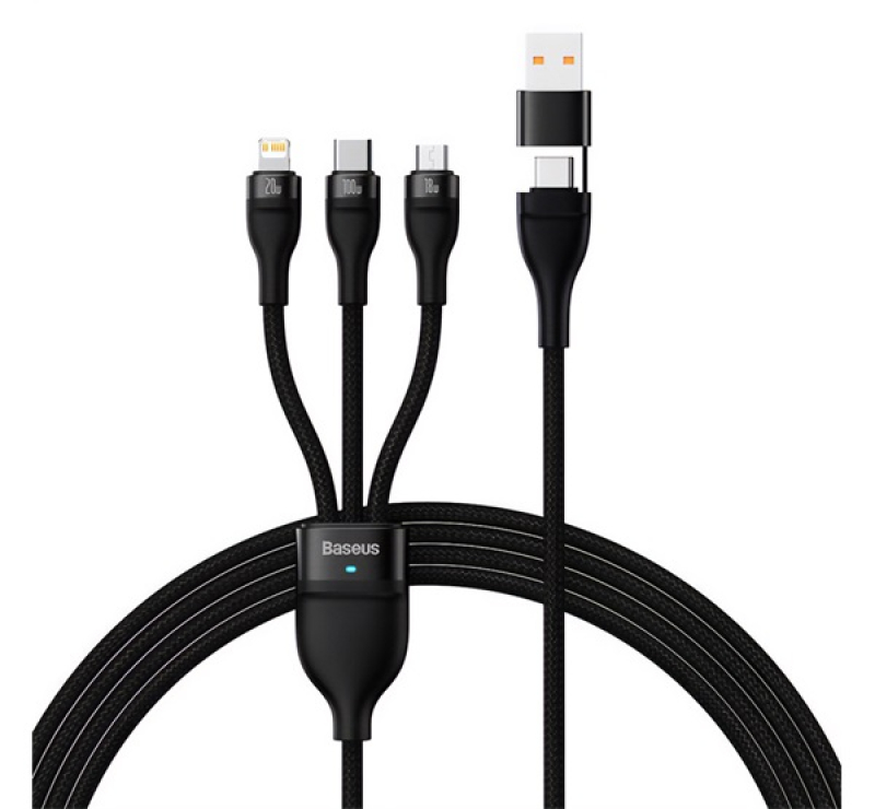 Baseus FLASH SERIES II adatkábel 3in1 (Type-C/USB - lightning/microUSB/Type-C, 100W, 120cm) FEKETECA