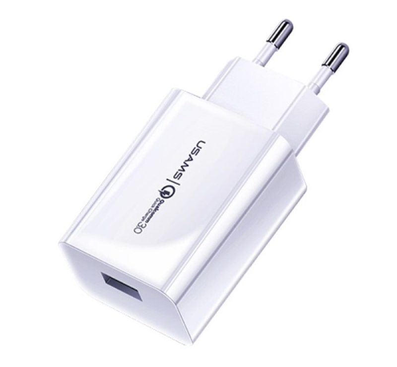 Usams hálózati töltő USB aljzat(G91672) (18W, PD gyorstöltő 3.0) FEHÉR