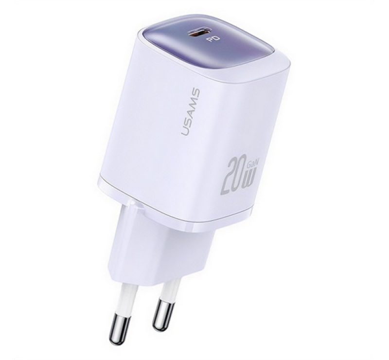 Usams CC248 hálózati töltő Type-C aljzat (20W, GaN, PD gyorstöltő) LILA