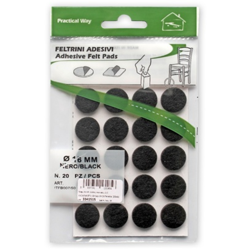 Csúsztatófilc öntapadó d=16 fekete (20db) (3341515)