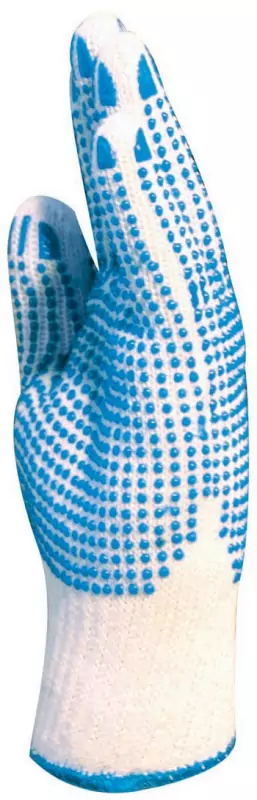EP Kötött Pes/Pamut Fehér  Kesztyű, kétoldalán kék pettyes, 9-es (4355)