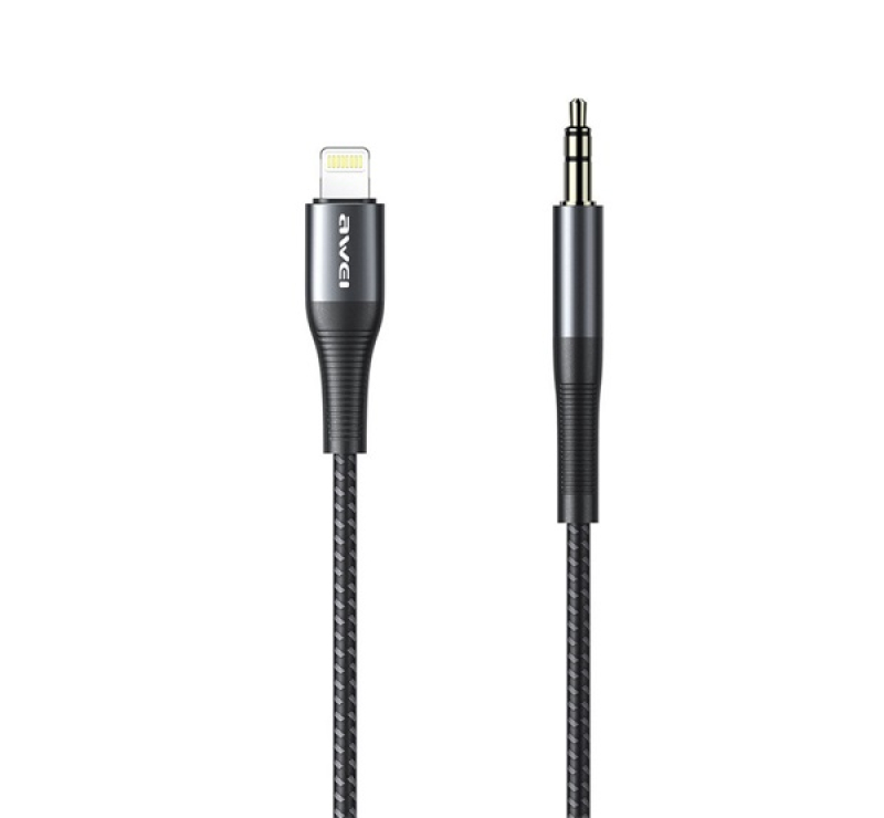 Awei CL-116L audió kábel (3.5mm jack - lightning, cipőfűző, 100cm) FEKETE